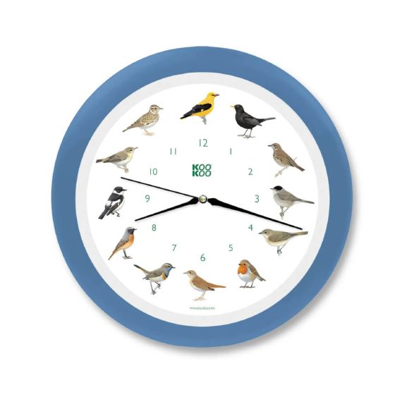 Horloge oiseaux des jardins, modèle en cadre bleu