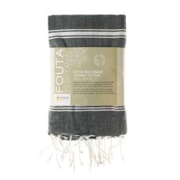 Fouta en coton biologique Blancetanthracite 100 x 200cm