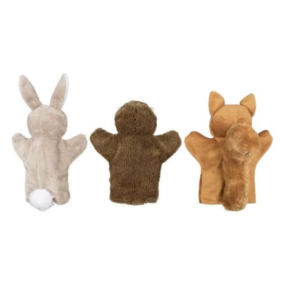 3 Marionnettes animaux 24 cm - Ecureuil, lapin et hérisson