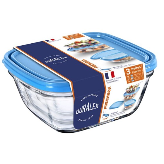 Set de 3 saladiers en verre avec couvercle Set de 3 saladiers en verre avec couvercle