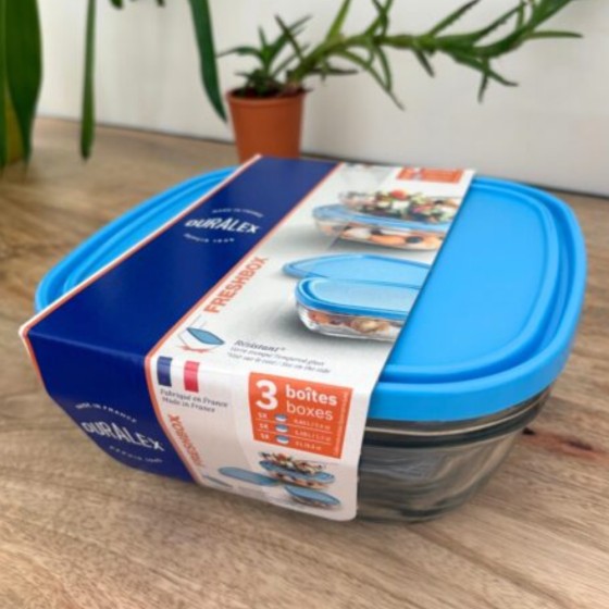 Set de 3 saladiers en verre avec couvercle