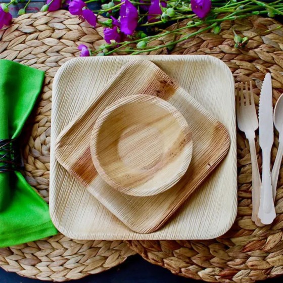 Assiettes jetables en palmier - Lot de 25 - 17 x 17 cm