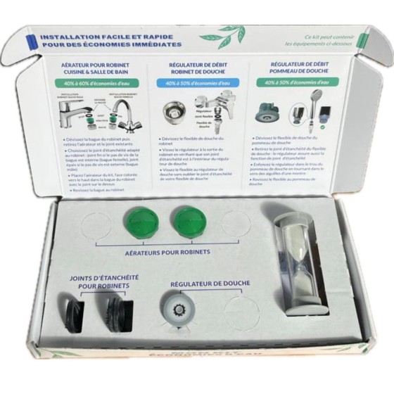 Pack Economies d'eau : 2 robinets + 1 douche + 1 sablier de douche