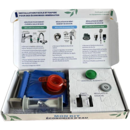 Pack eau complet : 1 robinet + 1 douche + 1 sac WC + 1 sablier de douche