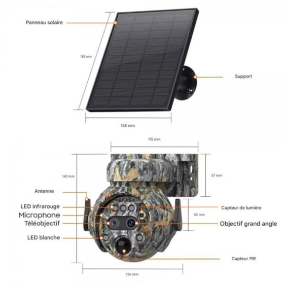 Piège photo wifi - 360° avec panneau solaire