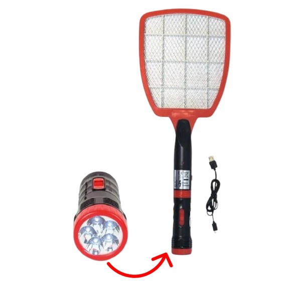 Raquette anti-insectes électrique rechargeable avec lampe USB
