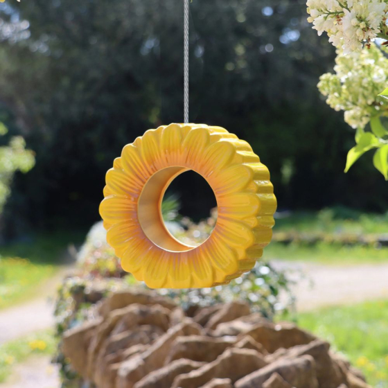 Mangeoire céramique en forme de fleur de tournseol