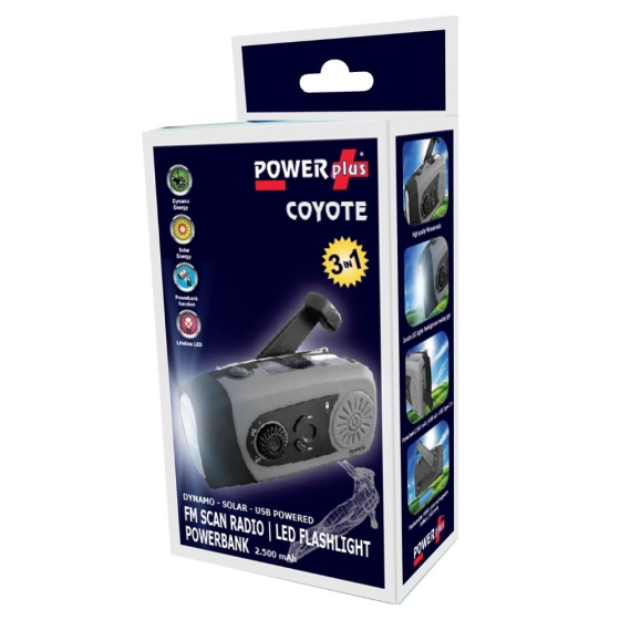  Radio multi-fonctions 3 en 1 Coyote- chargement solaire - dynamo - USB