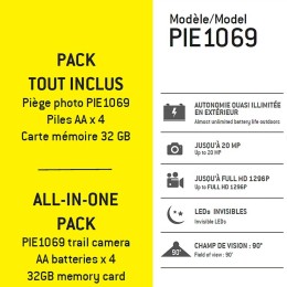 Pack 1 piège photographique PIE1069 + 4 piles AA + 1 carte mémoire 32 GB