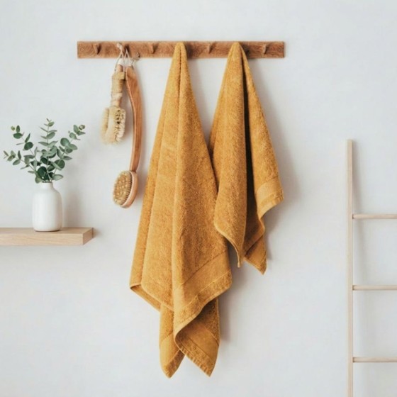 Drap de bain coton bio coloris jaune ocre
