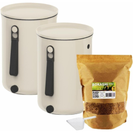 Lot de 2 composteurs Bokashi Organko 2 – 9,6 L – Blanc crème – Activateur inclus