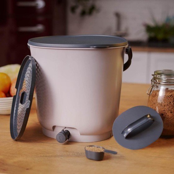 Composteur Bokashi Essential – 15,3 L – Gris clair – Activateur inclus