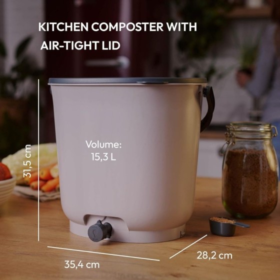 Composteur Bokashi Essential – 15,3 L – Gris clair – Activateur inclus