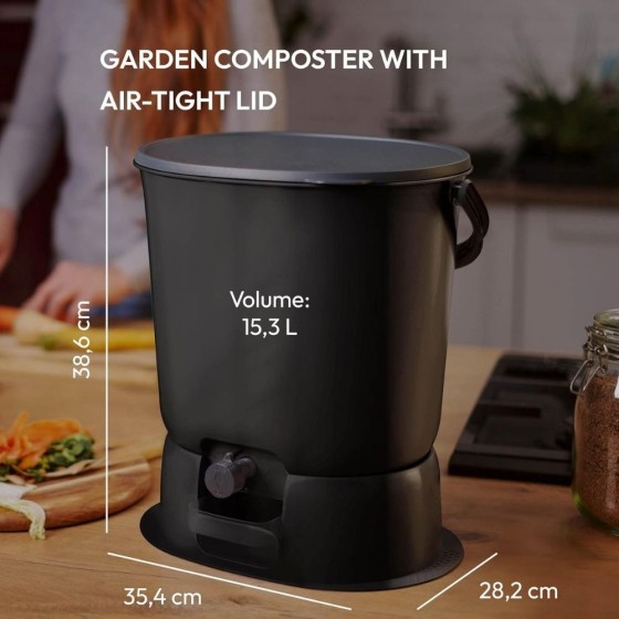 Composteur Bokashi Essential + base – 15,3 L – Gris foncé – Activateur inclus
