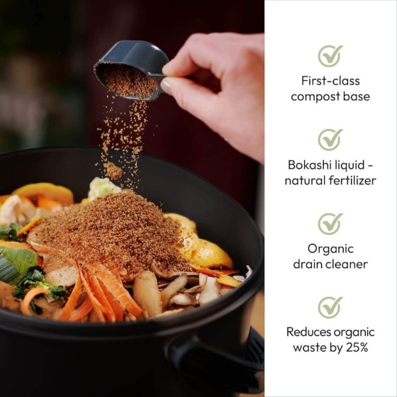 Composteur Bokashi Essential + base – 15,3 L – Gris foncé – Activateur inclus