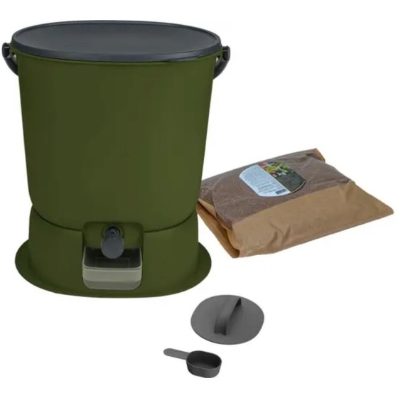 Composteur Bokashi Essential + base – 15,3 L – Olive – Activateur inclus