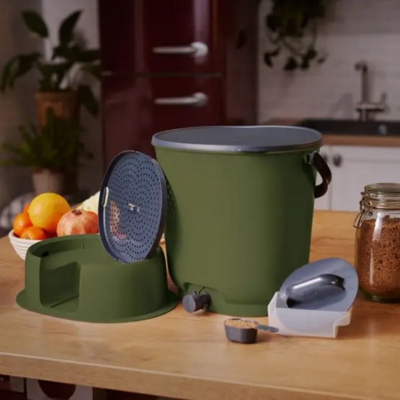 Composteur Bokashi Essential + base – 15,3 L – Olive – Activateur inclus