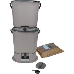 Lot de 2 composteurs Bokashi Essential + base – 15,3 L – Gris clair – Activateur