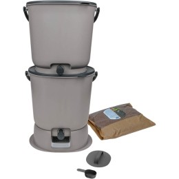 Lot de 2 composteurs Bokashi Essential + base – 15,3 L – Gris clair – Activateur