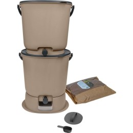 Lot de 2 composteurs Bokashi Essential + base – 15,3 L – Cappuccino – Activateur
