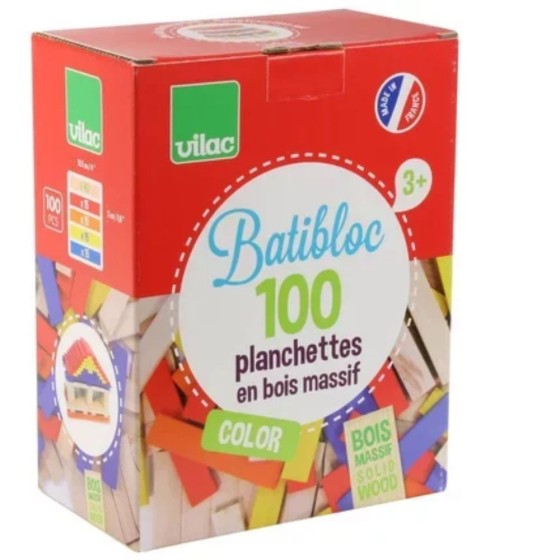 Batibloc : 100 planchettes en bois massif : Couleurs